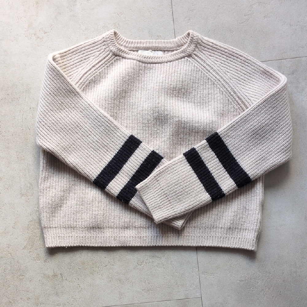 Velvet by Graham & Spencer Cream Sweater with Navy Stripes